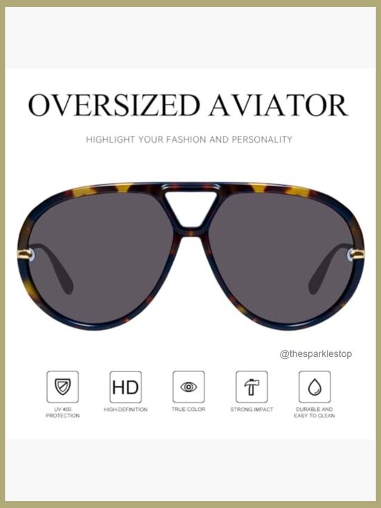 Oversized Aviator Sunglasses Retro Style UV400 Protection